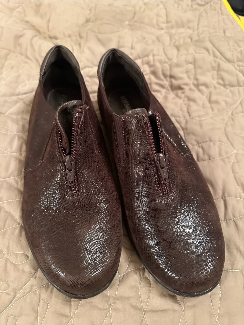 Vaneli Brown Zip-Front Women's Flats